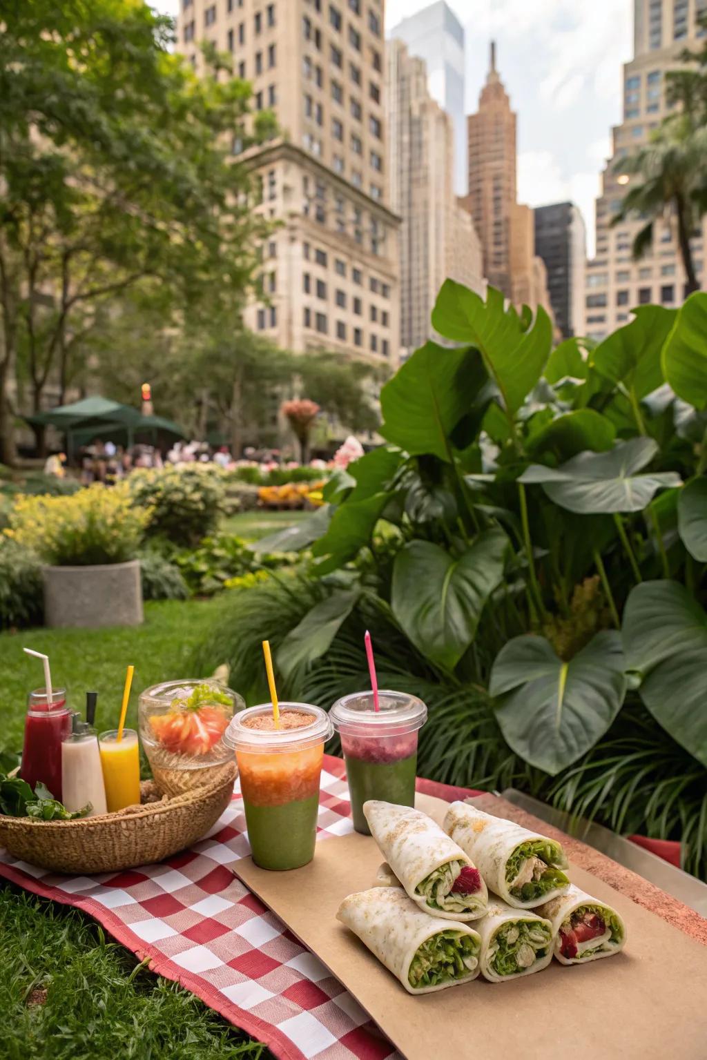 Create a green oasis in the city with an urban jungle picnic.