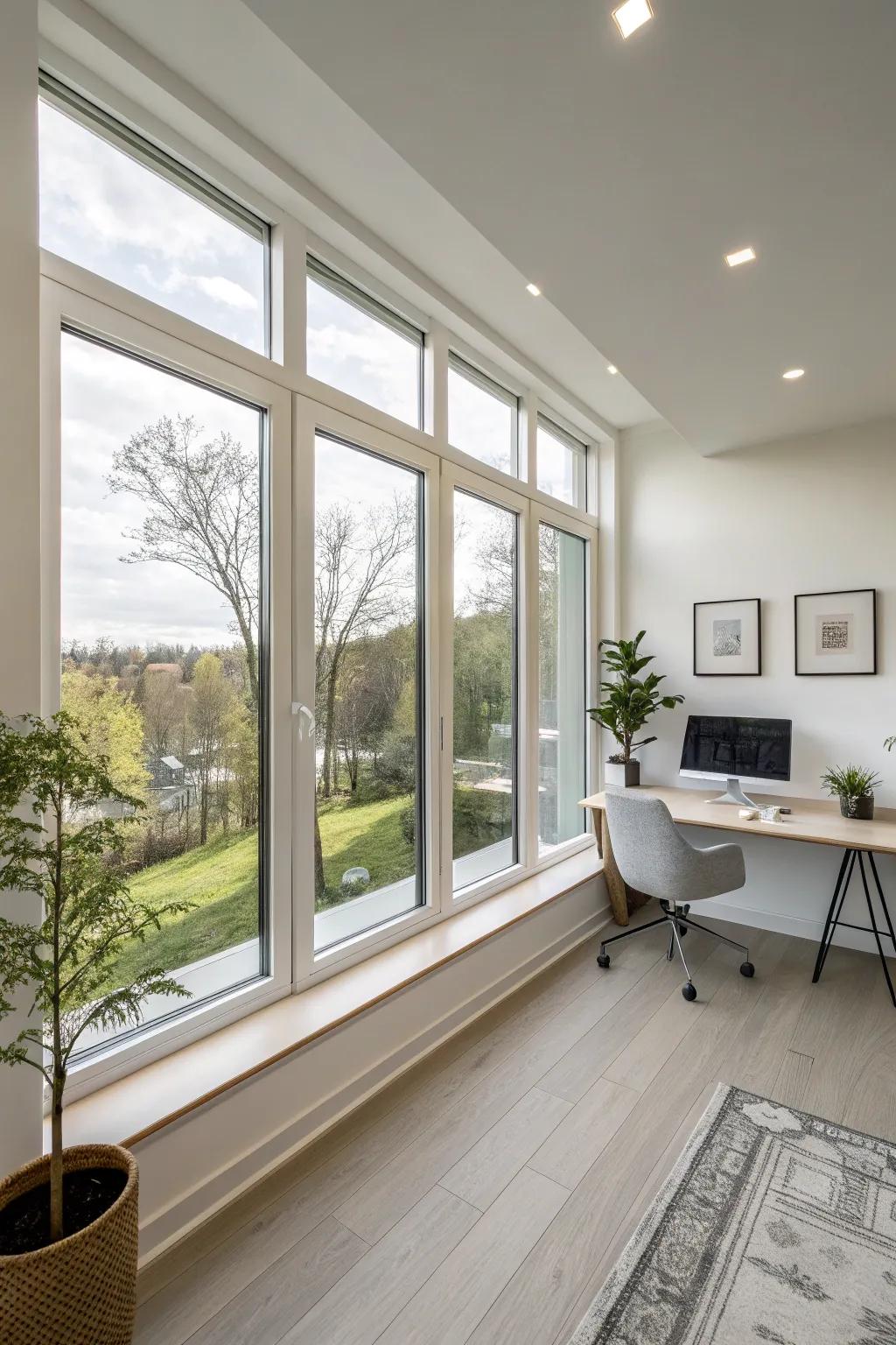 Minimalist framed picture windows offering a clean, modern aesthetic.