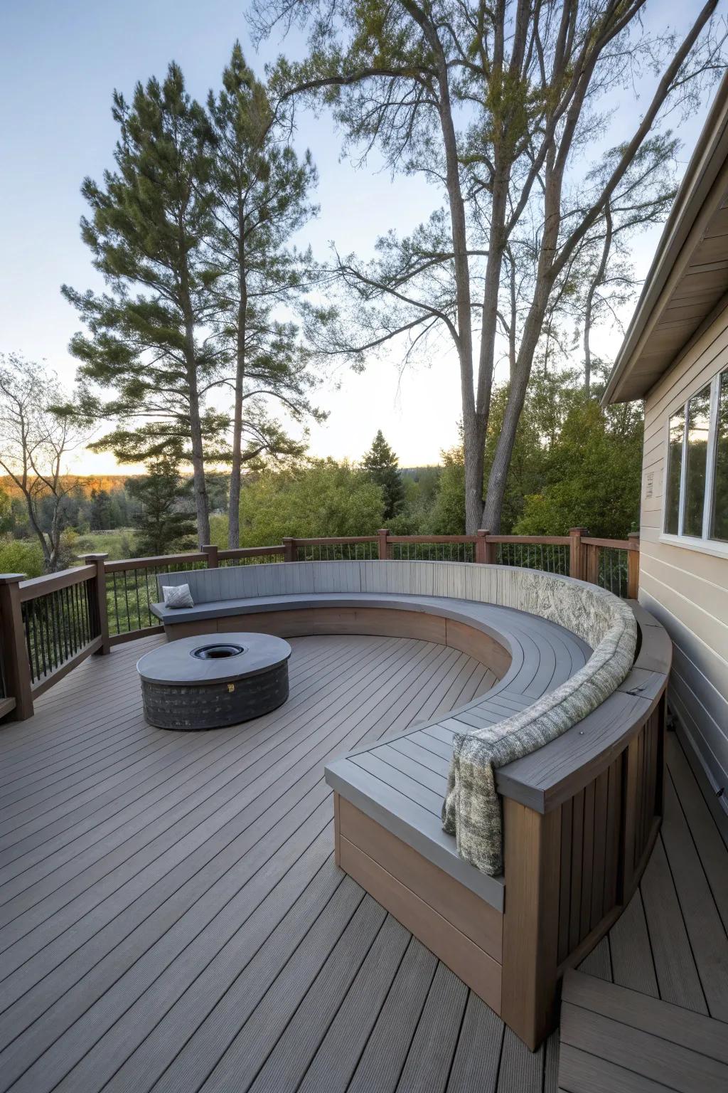 A built-in bench adds function and style to this composite deck.