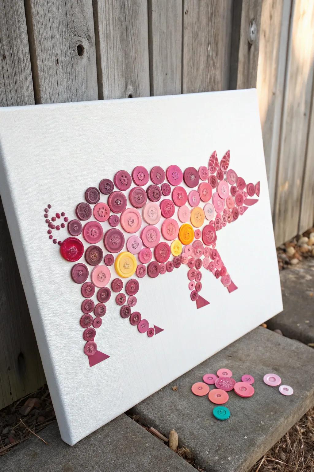 Elevate your space with this charming Pig Button Art, where elegance meets playful creativity.