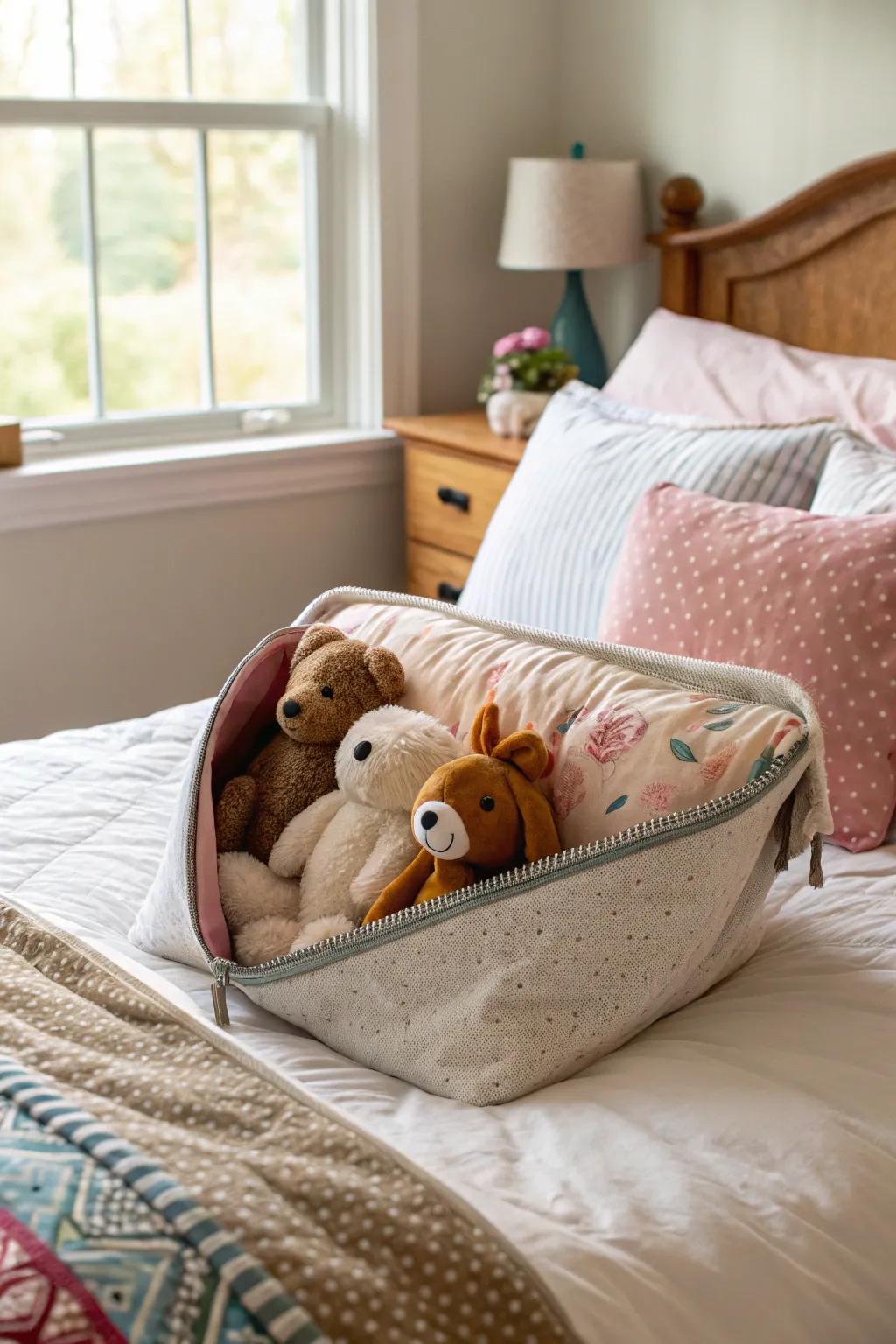 Pillows with zippers provide clever and concealed plush storage.