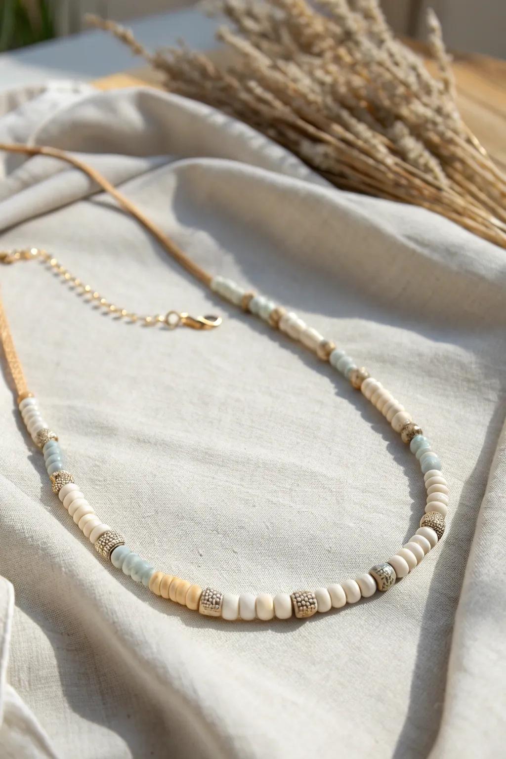 Embrace the art of simplicity with this minimalist pony bead necklace, where subtle elegance meets timeless style.