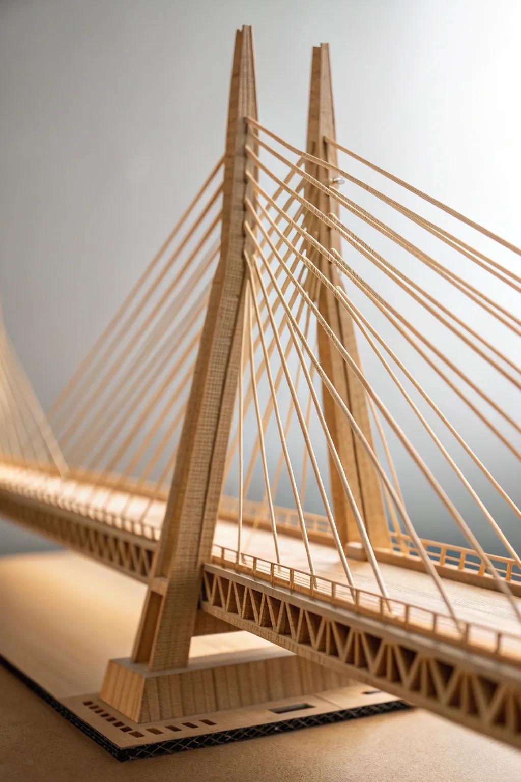 Craft your own modern marvel with this sleek cable-stayed bridge design.