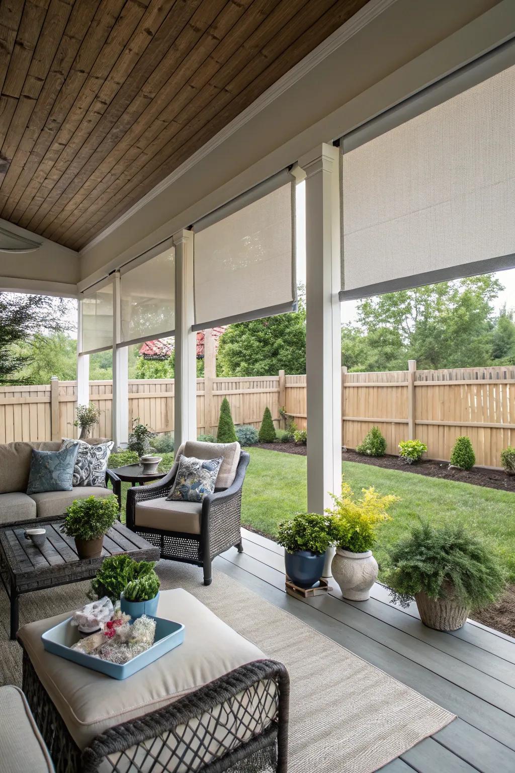 Convertible blinds offer versatile lighting options for your porch.