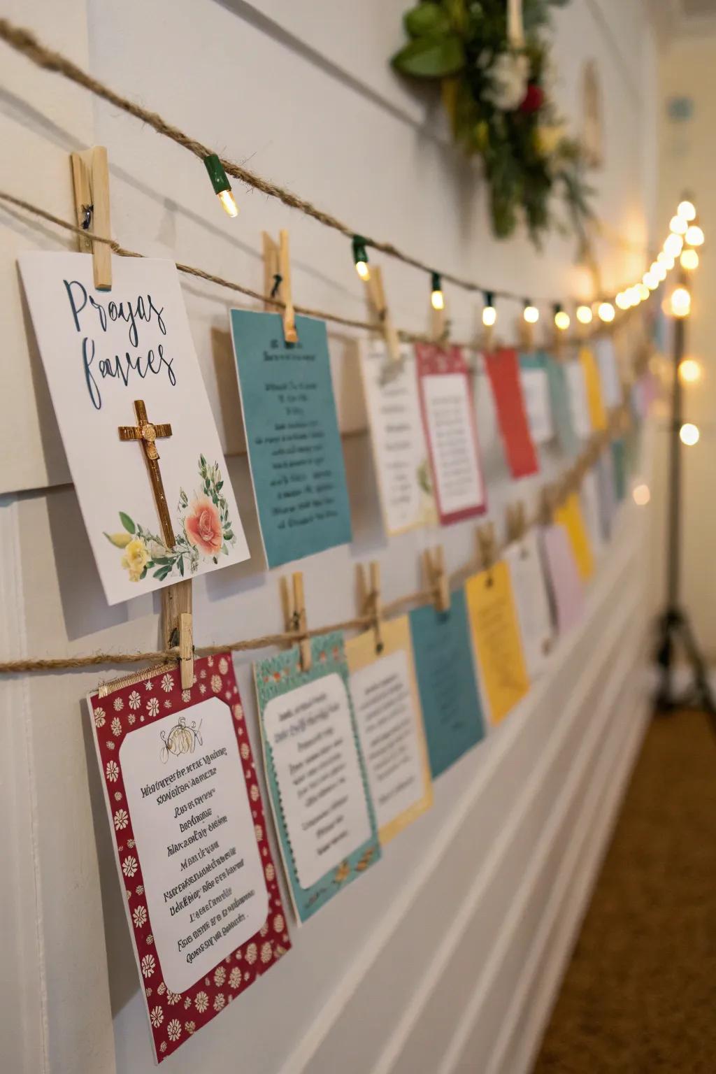 Clothespin boards offer charming and flexible prayer displays.