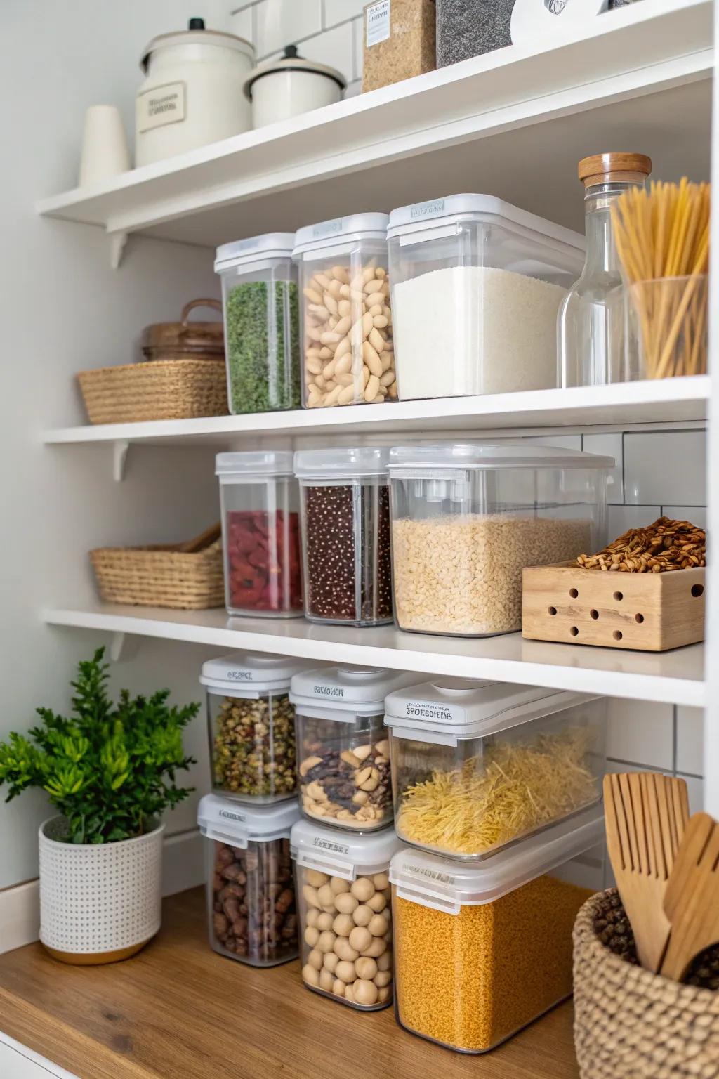 Clear containers keep supplies visible and tidy.