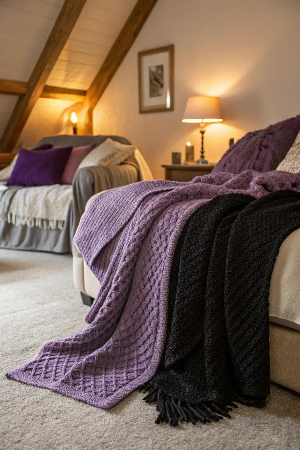 Cozy textiles create a warm and inviting atmosphere in the bedroom.