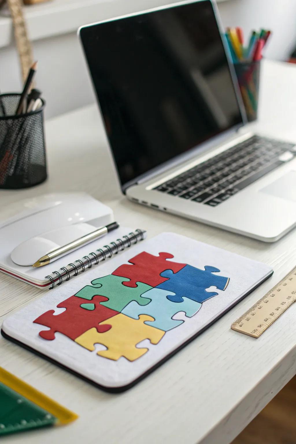 Puzzle piece mouse pads bring a splash of color to any workspace.