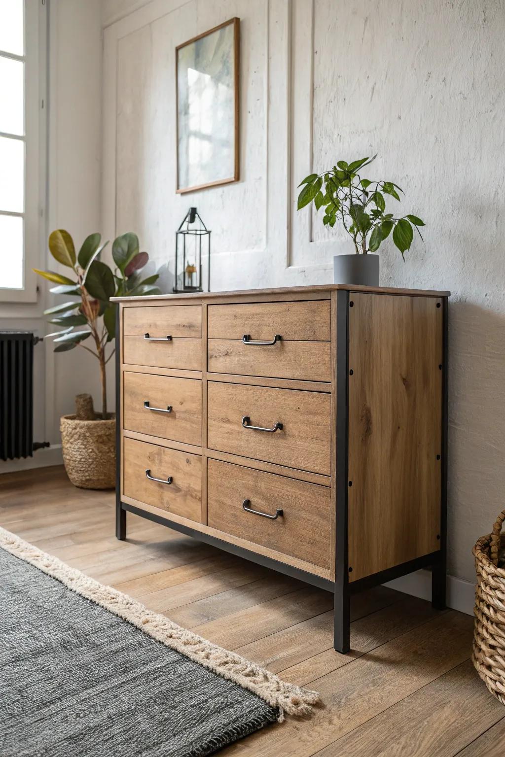 Transform your space with a chic industrial dresser makeover – where craftsmanship meets modern elegance.