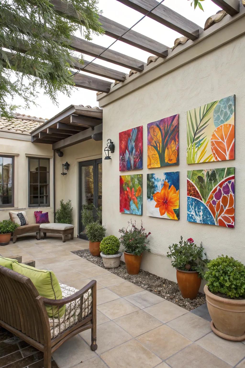 Weatherproof art adds a pop of color and creativity.