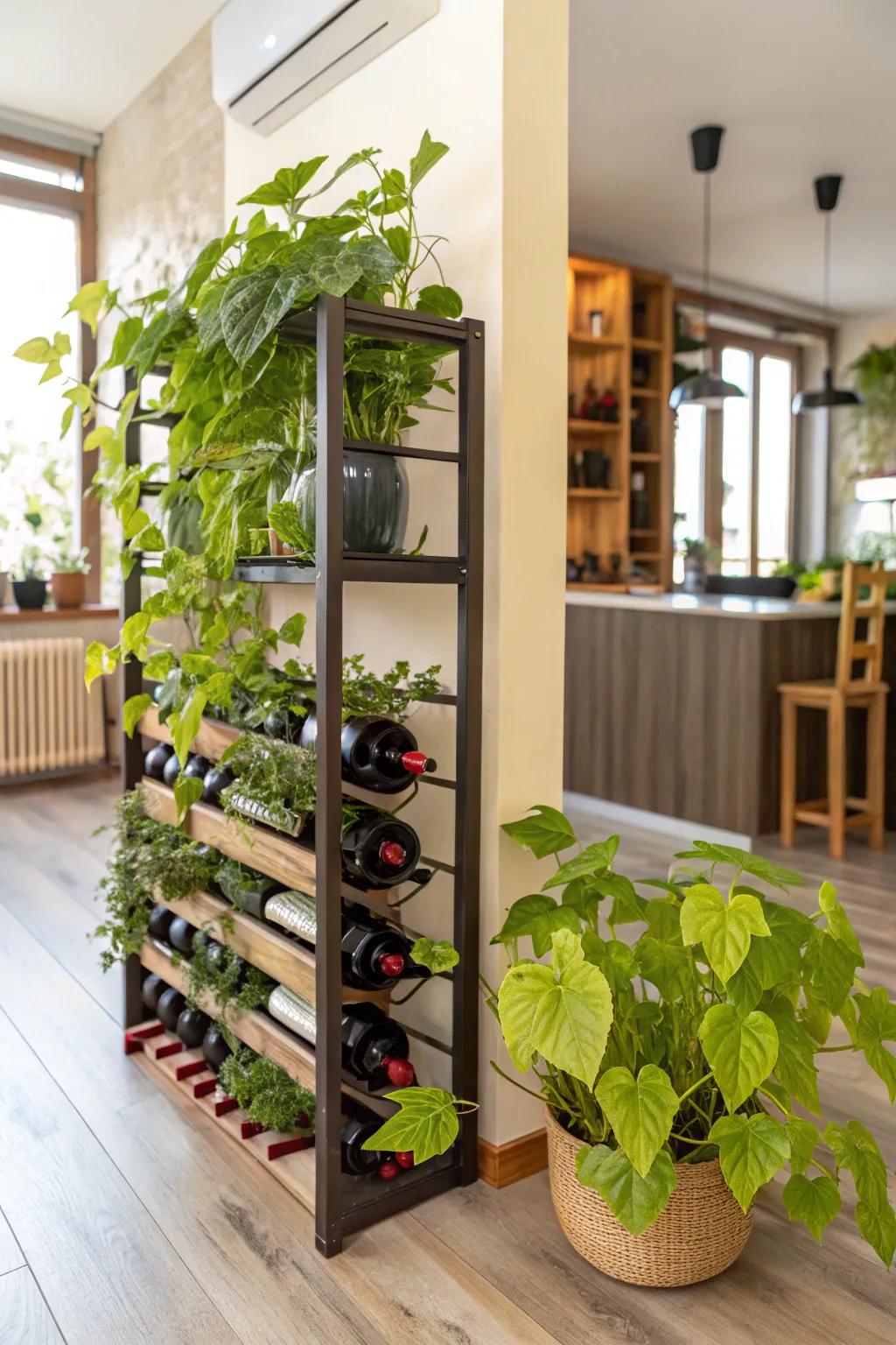 A plant propagation station using a wine rack.