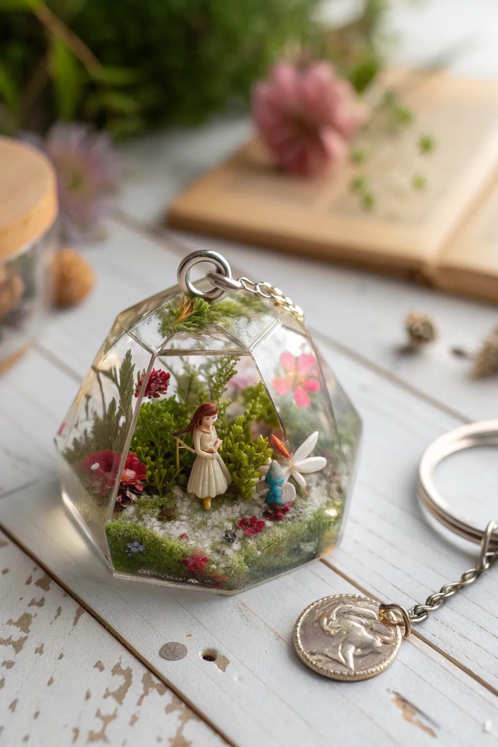 Step into a whimsical world with this enchanting resin charm, where fantasy meets craftsmanship.