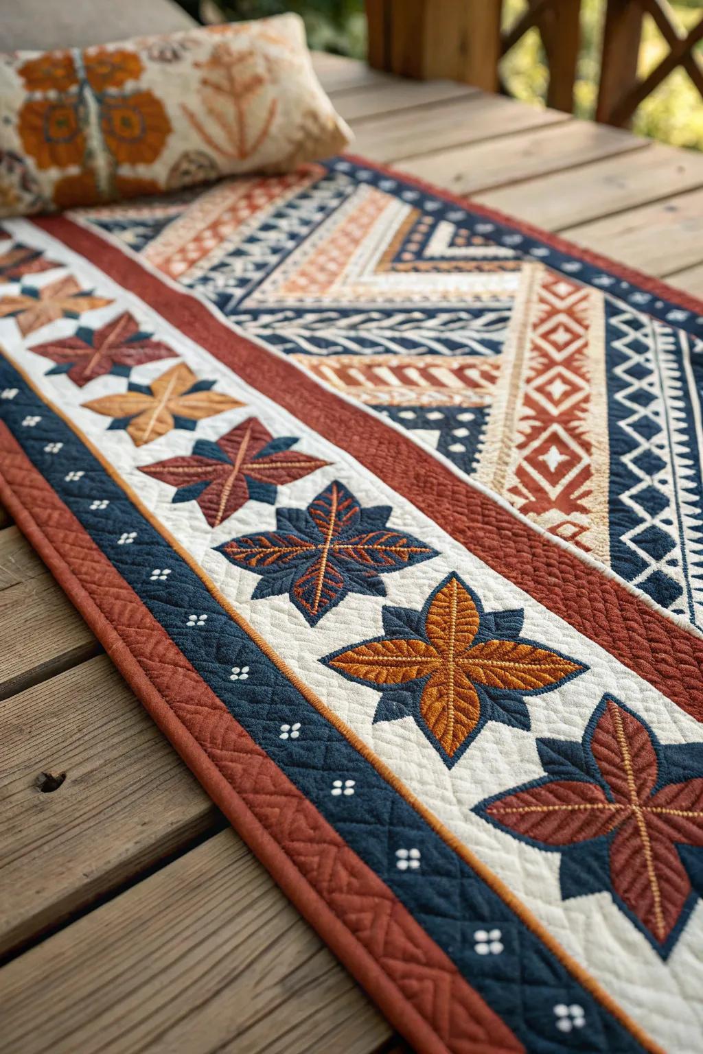 Celebrate heritage with a quilt border that tells a story through cultural patterns and vibrant colors.