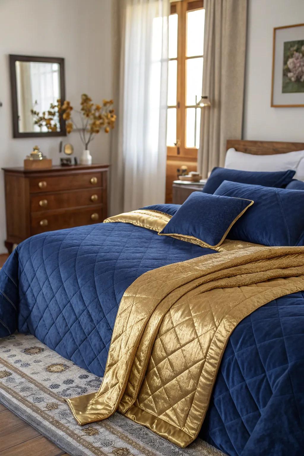 Layering with gold throws adds warmth and depth.