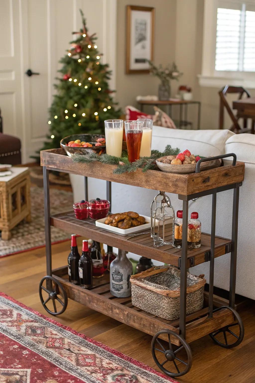 A portable bar trolley, ready to roll with the party.