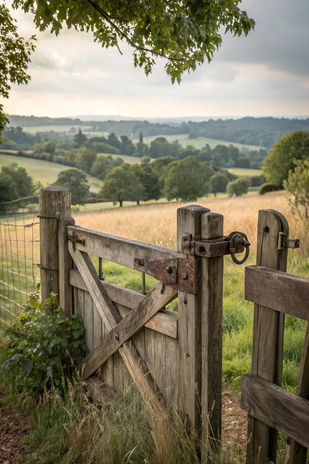 Vintage hardware adds authenticity and charm to gates.