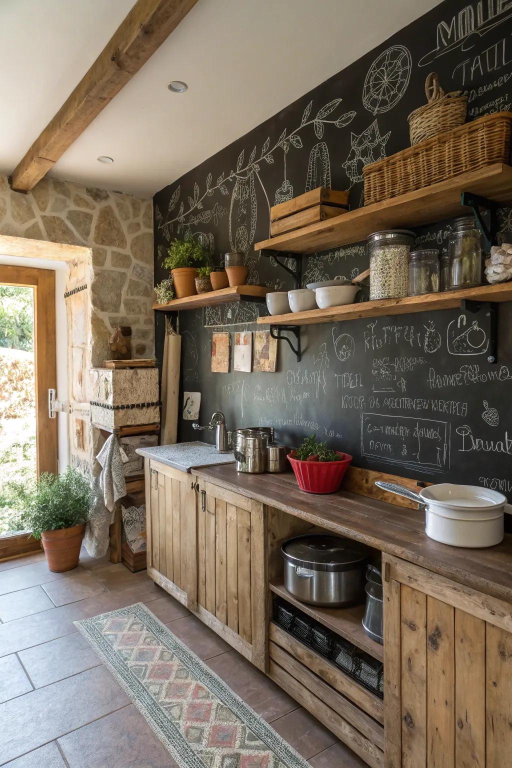 Chalkboard wallpaper for a functional and charming kitchen.