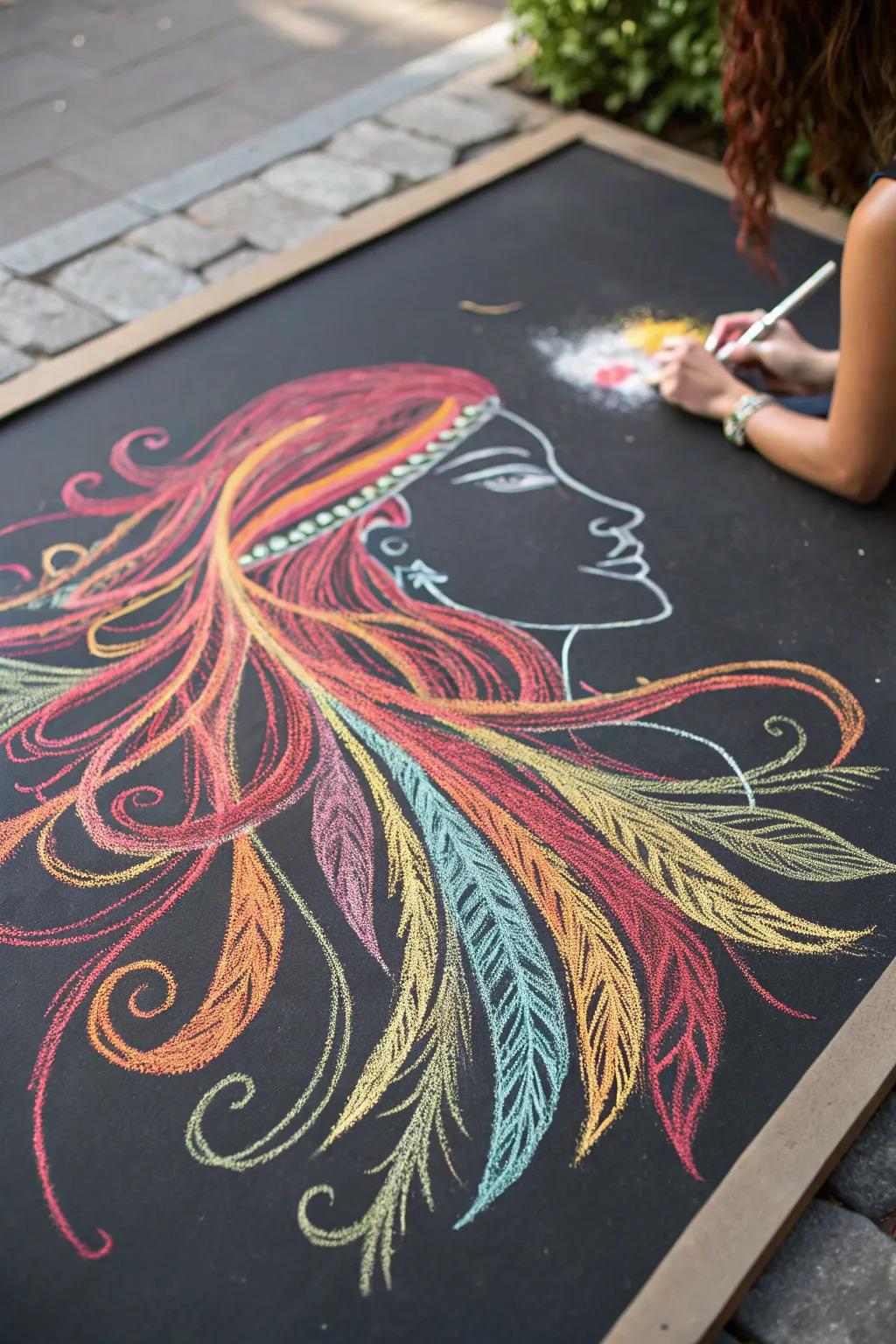 Unleash creativity with Samson's vibrant locks in this striking chalk art masterpiece. #ChalkArt #MinimalistBeauty
