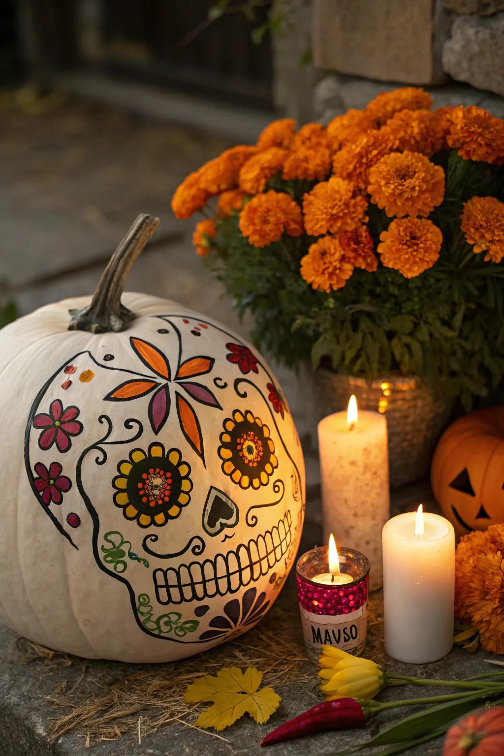 Day of the Dead pumpkins offer a colorful take on Halloween.