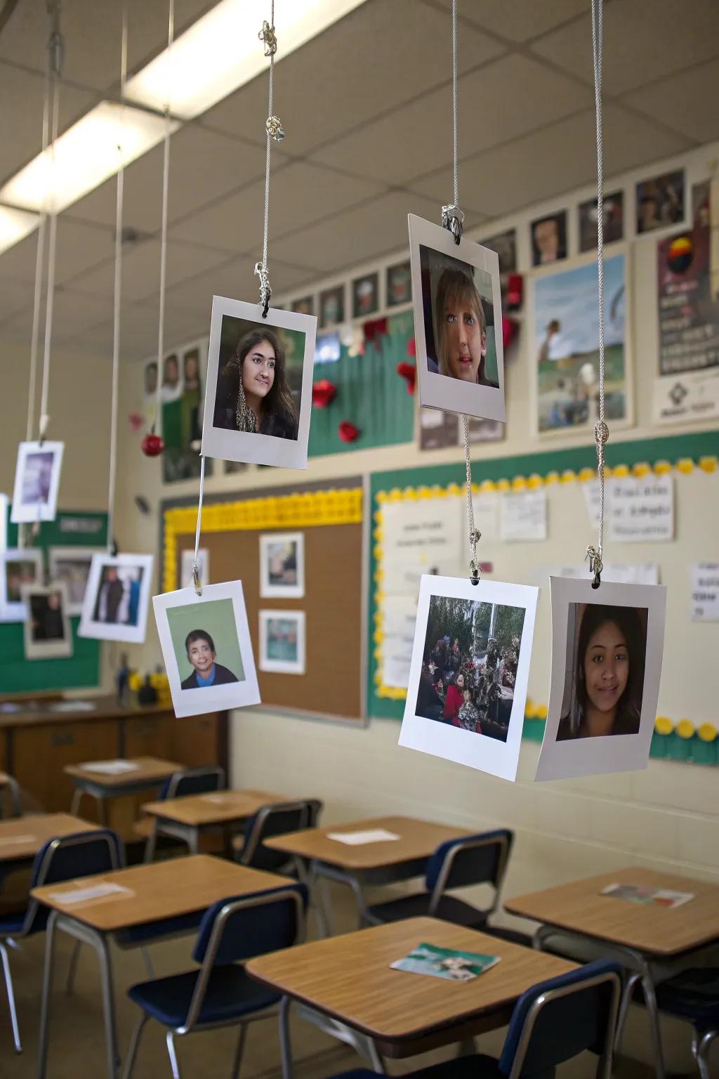 A floating photo gallery personalizes the classroom space.