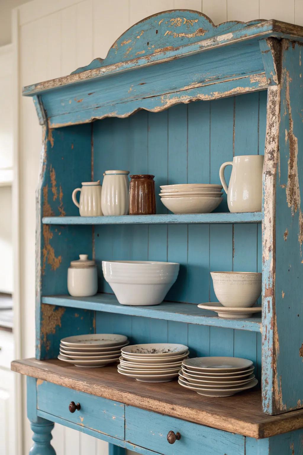 Transform your shelves with a touch of vintage distress for timeless charm.