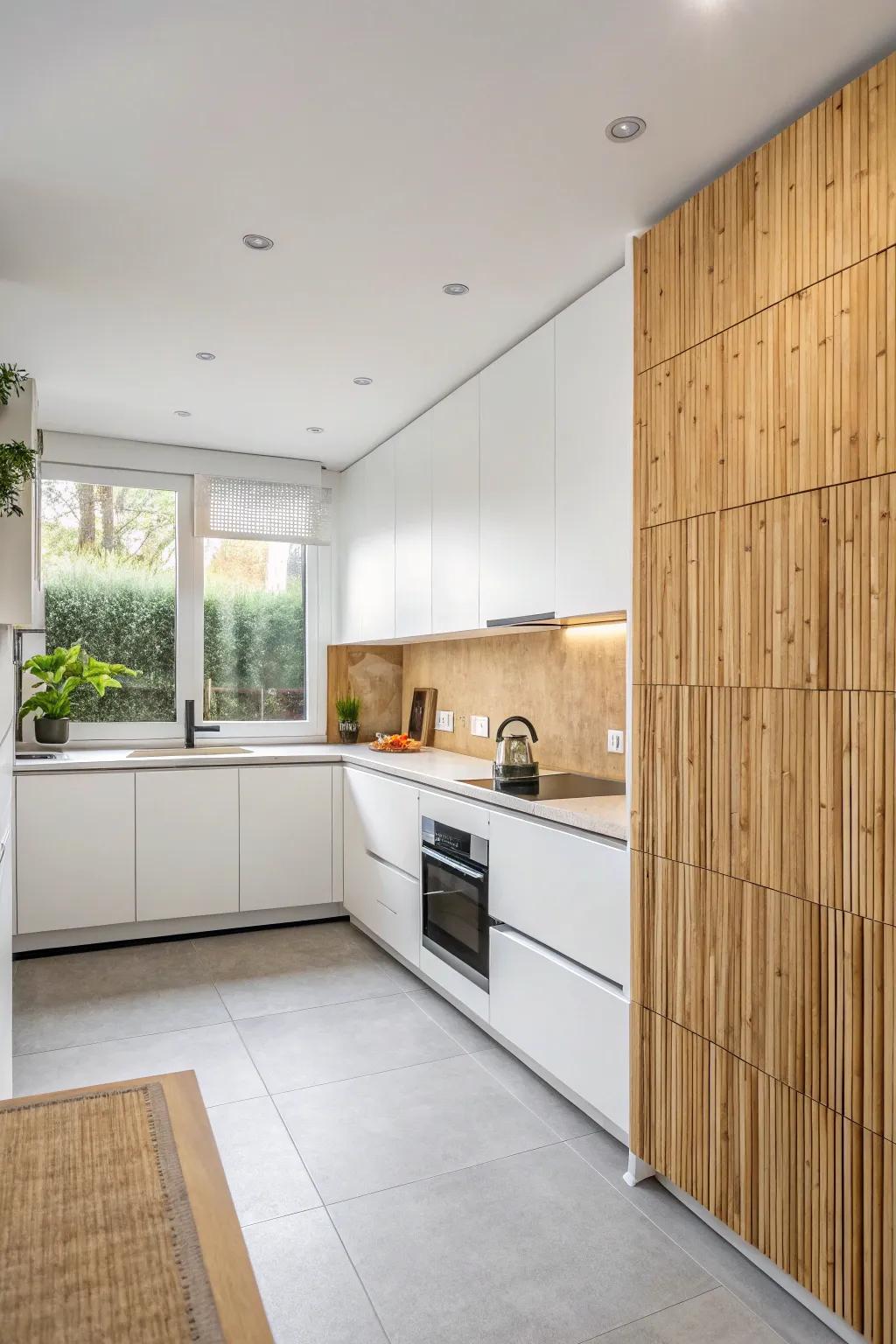 Bamboo provides a warm, eco-friendly touch to this minimalist kitchen.