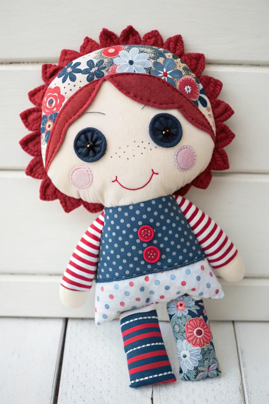 Craft your own whimsical doll face with leftover fabric scraps - a perfect blend of minimalist elegance and playful charm!