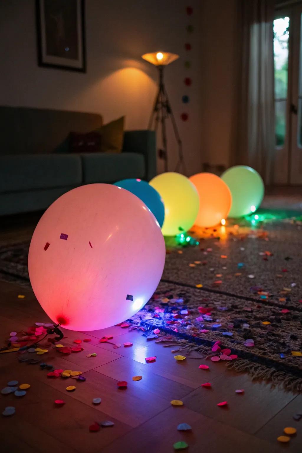 Glowing balloons creating a magical gender reveal experience.