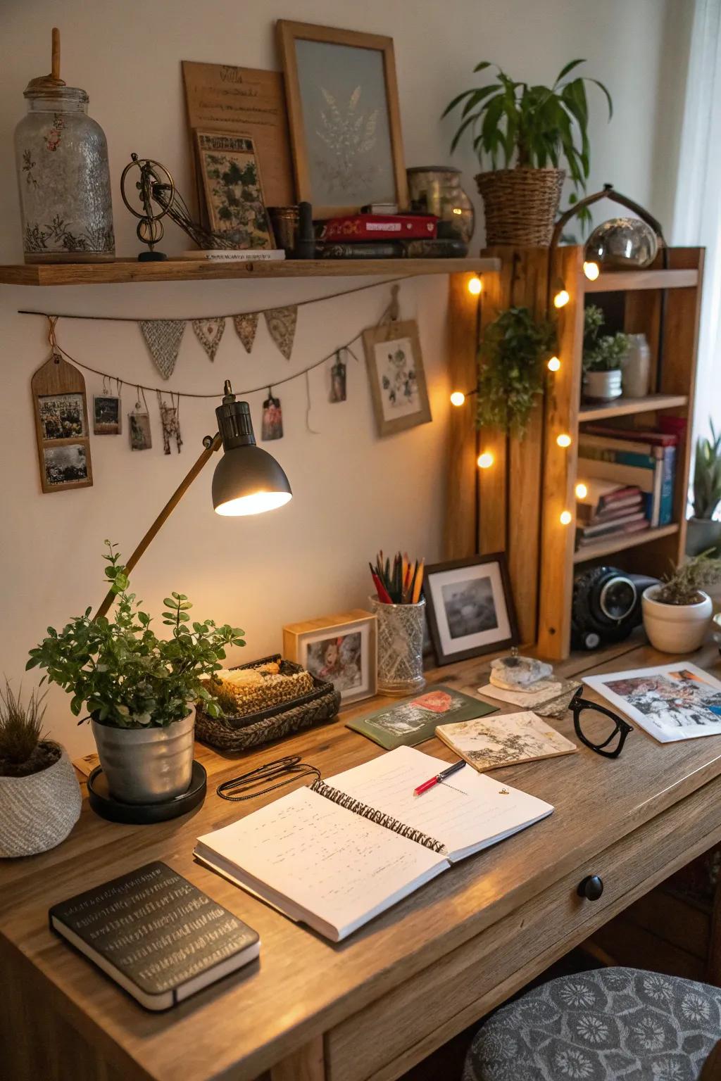 Personal trinkets add warmth and storytelling to your workspace.