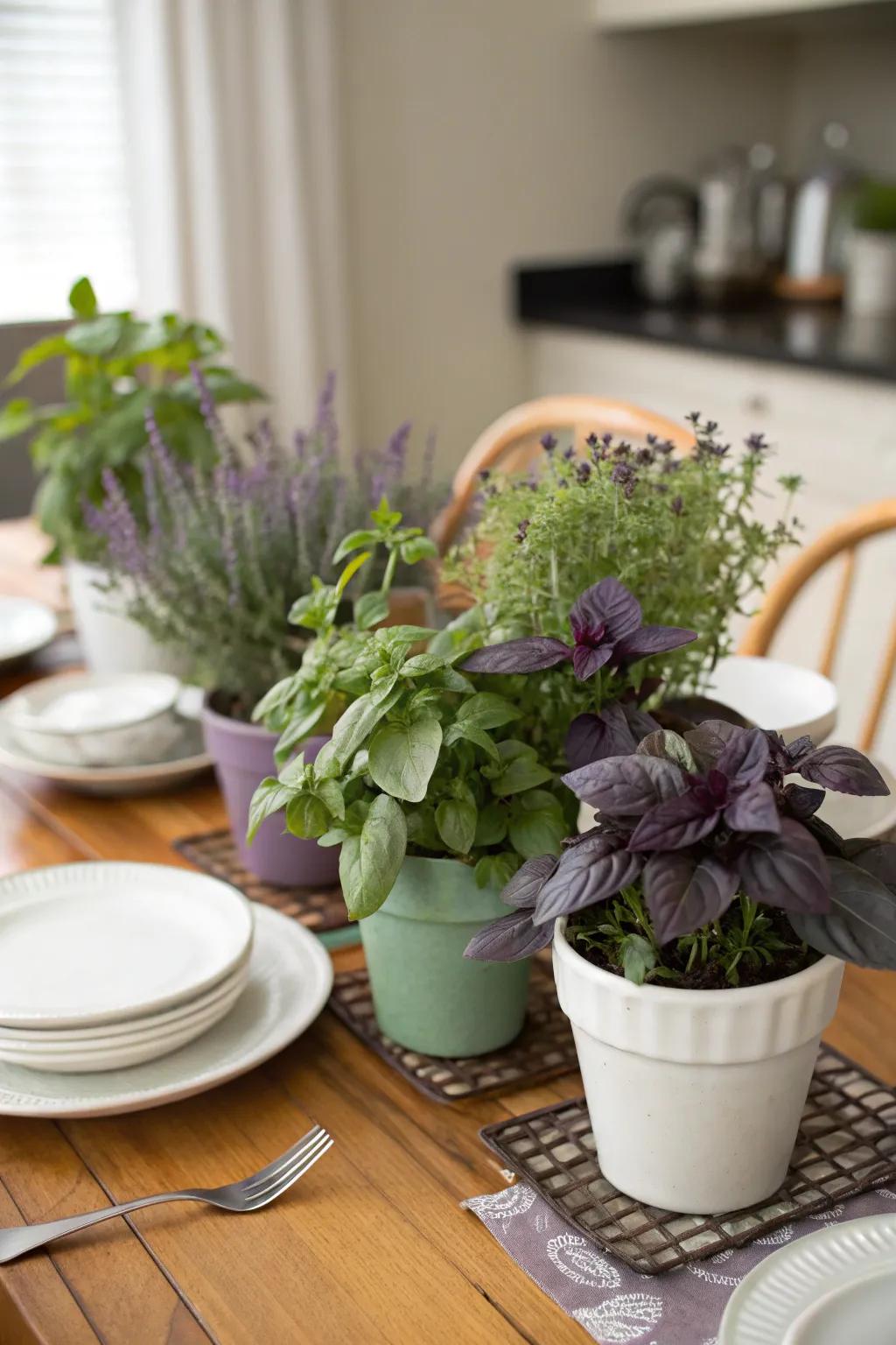 Purple herb garden offers practicality and beauty.