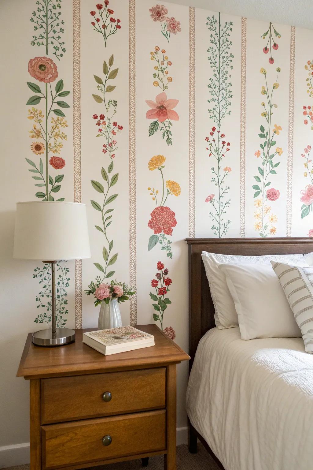 Create a tranquil bedroom retreat with floral washi tape art.