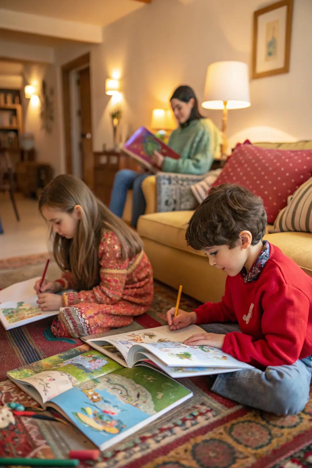 Children painting enchanting scenes from their favorite stories