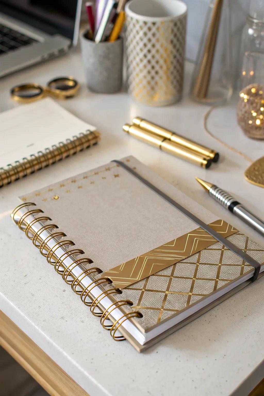 Shine bright with metallic accents on your sketchbook cover.