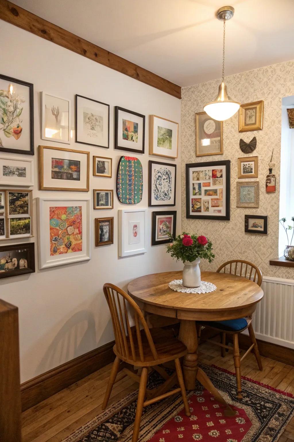 A gallery wall adds character and a personal touch.