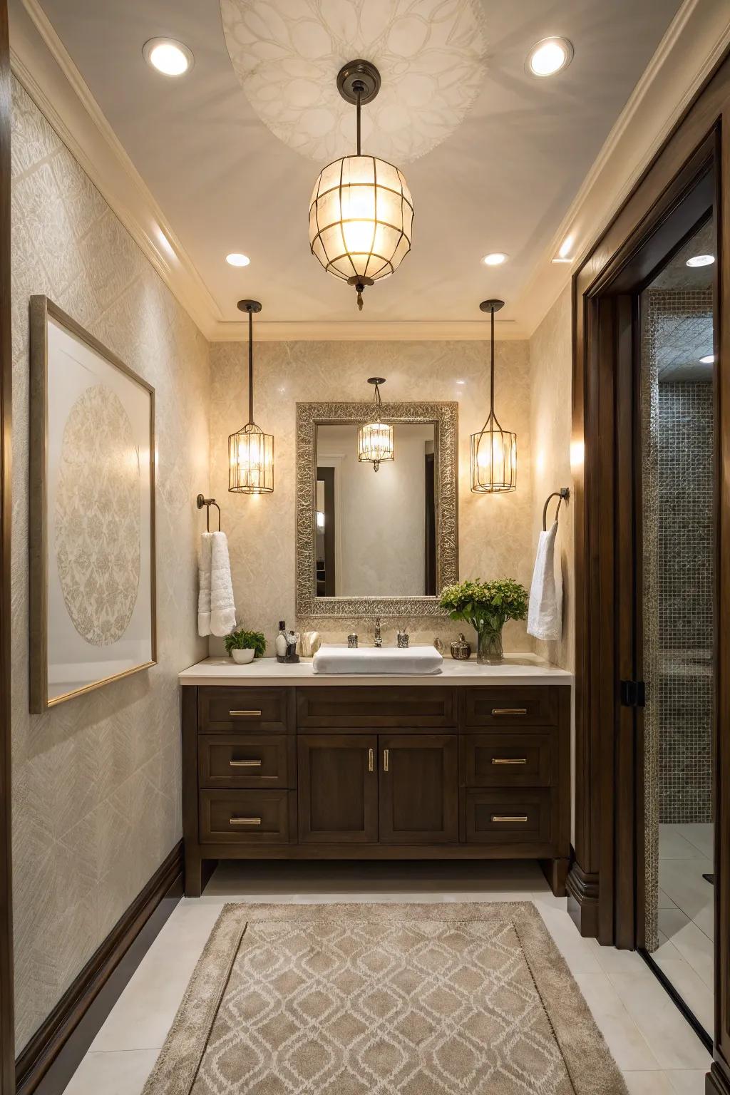 Layered lighting adds depth and versatility to small powder rooms.