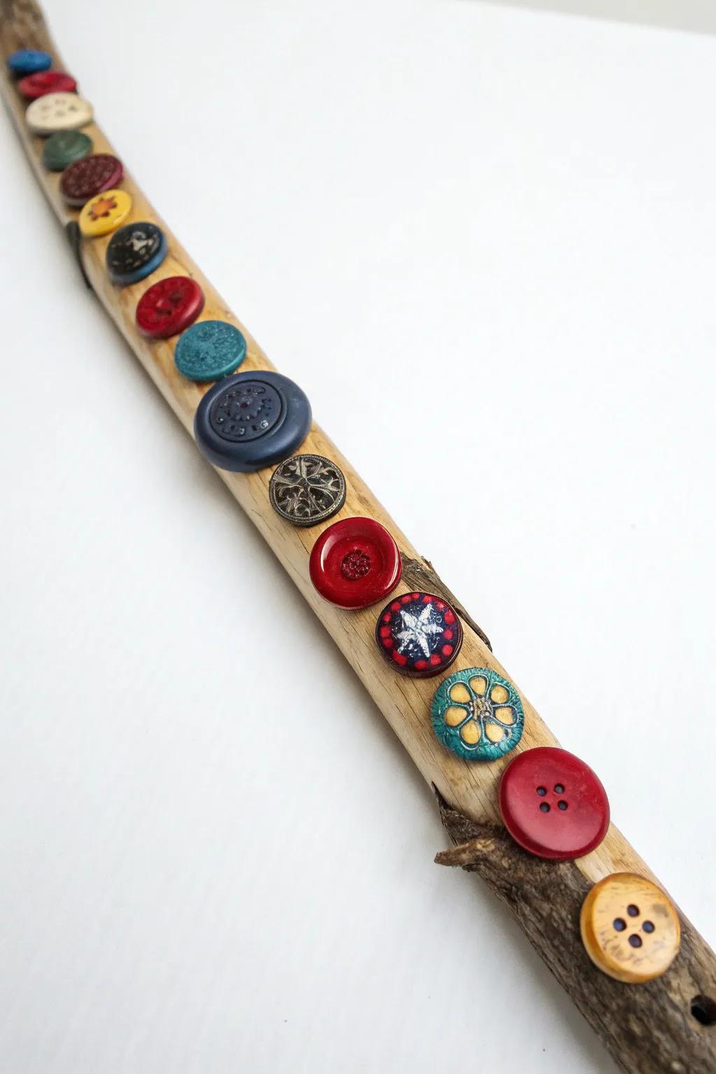 Embrace vintage charm with this eclectic Button Bonanza spirit stick!