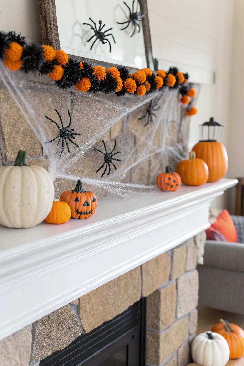 Pom pom spiders add a whimsical creepiness to any Halloween setup.