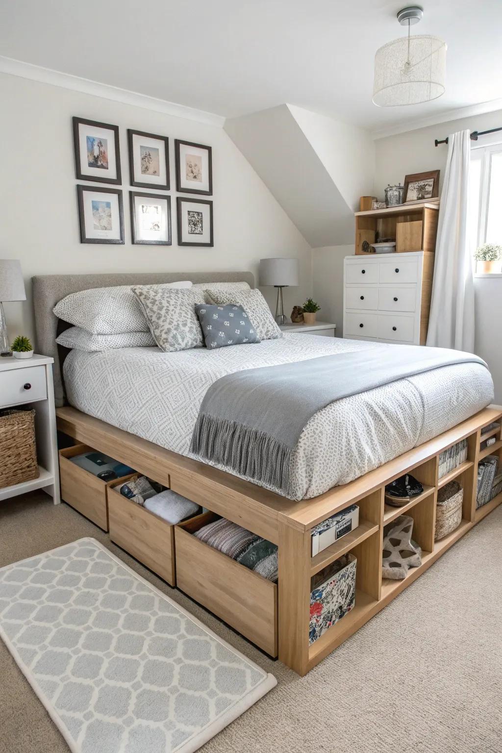 Under-bed storage keeps your bedroom clutter-free and spacious.