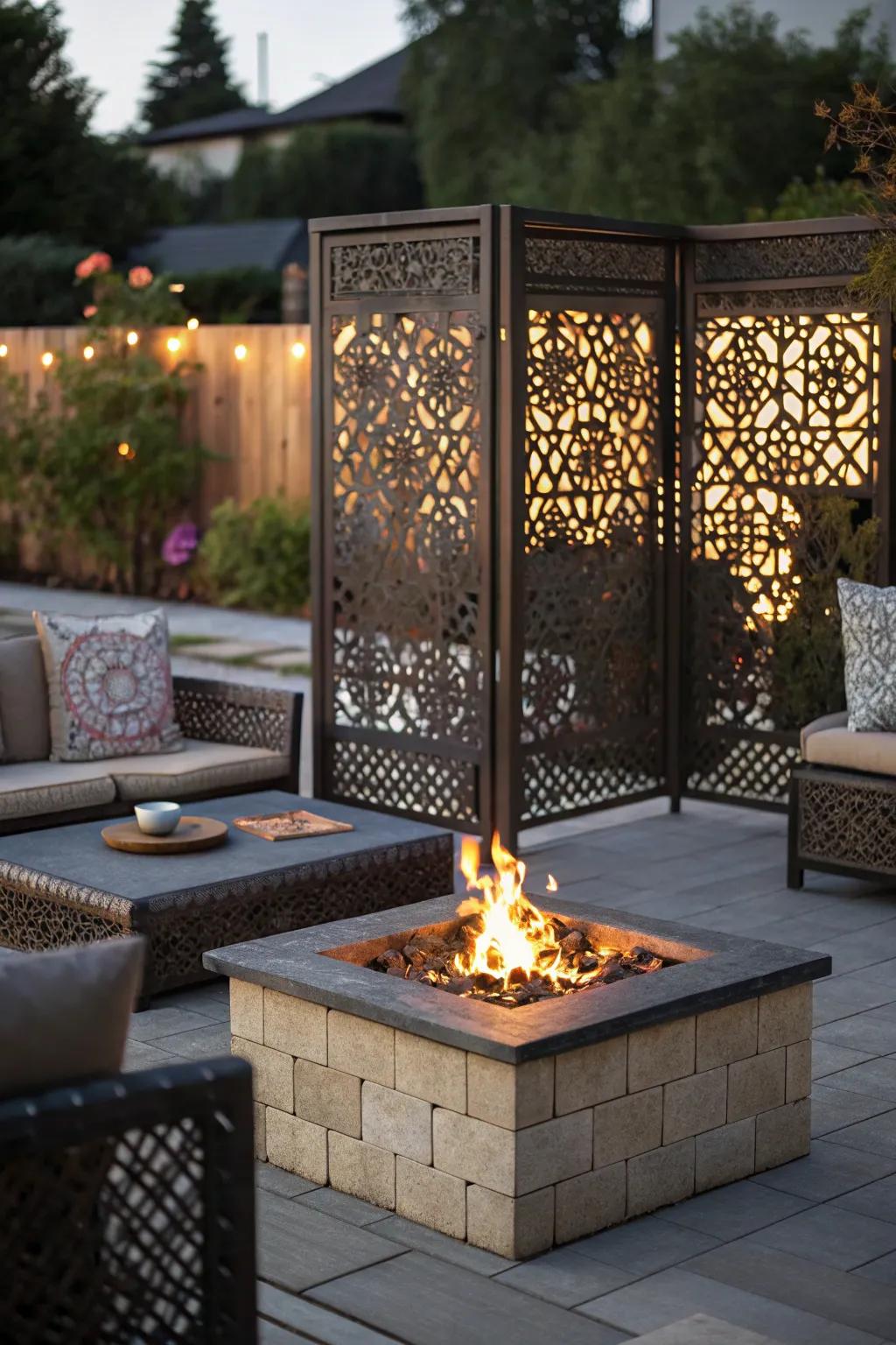 Privacy screens provide intimacy and style to this patio.