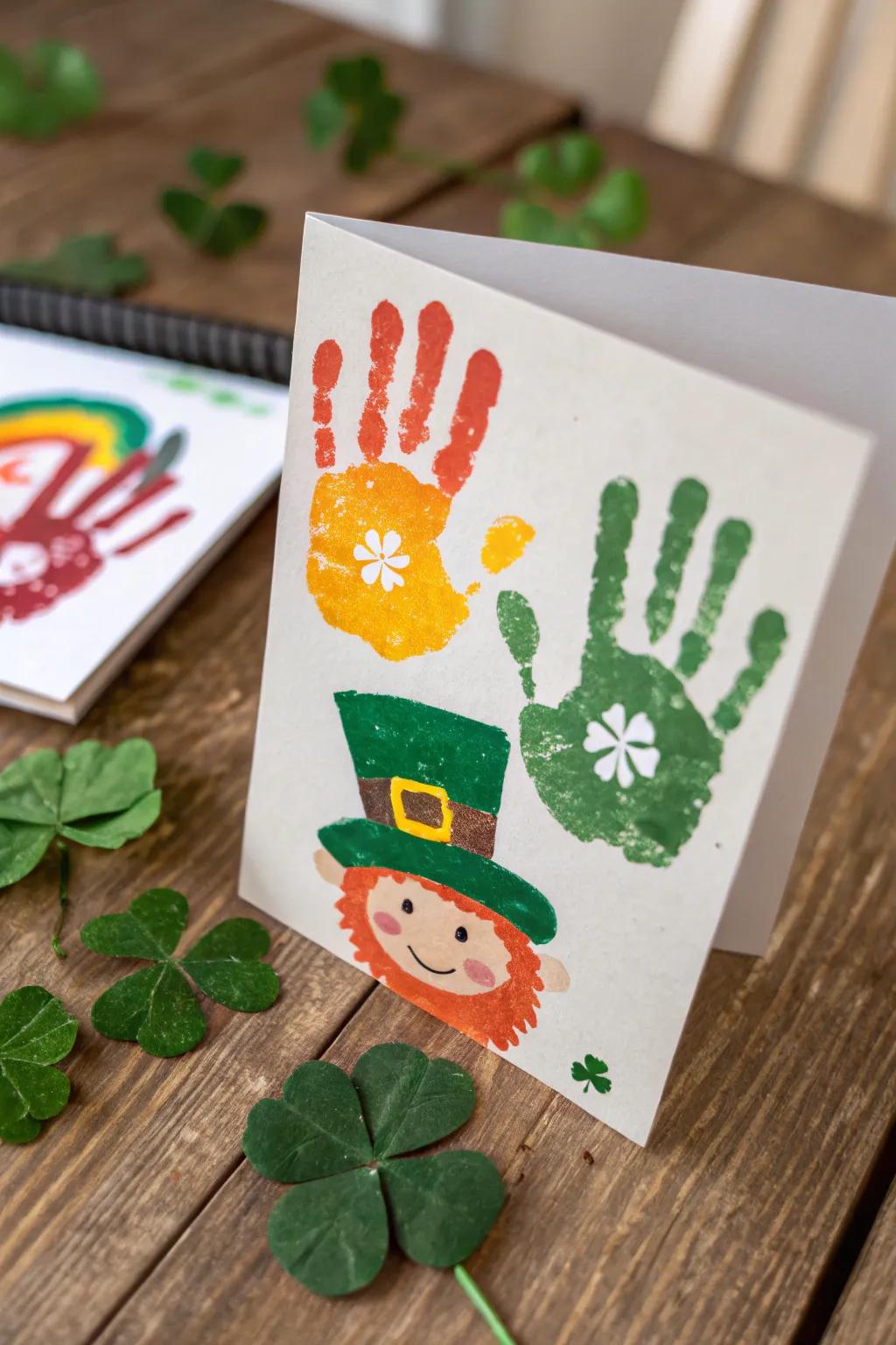 Craft a little magic this St. Patrick's Day with a leprechaun handprint card that’s as delightful as it is personal!