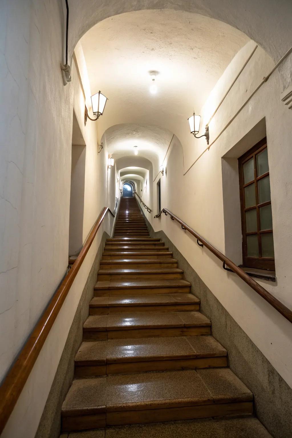 Corridor lights offer even and consistent lighting for narrow stairways.