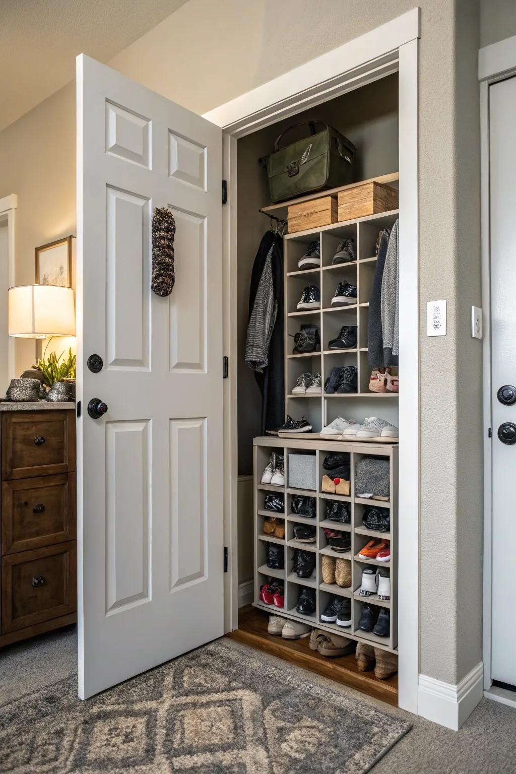 Modular storage units offer adaptable entryway organization.