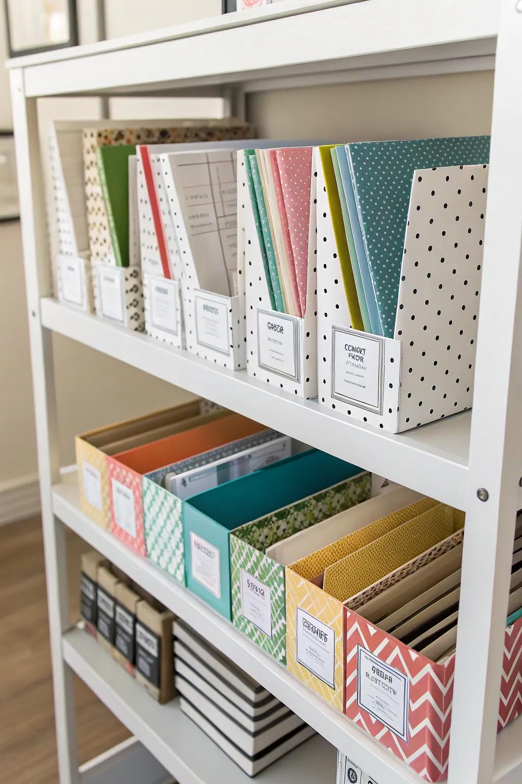 Shelf divider system for organized and accessible bulletin board borders.