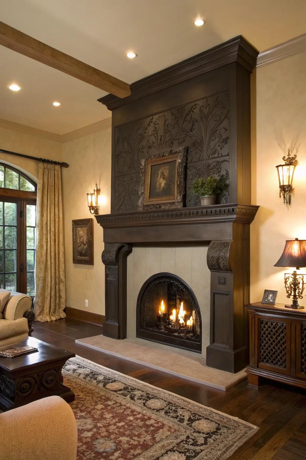 Dark stucco creates a dramatic contrast in this bold living room.