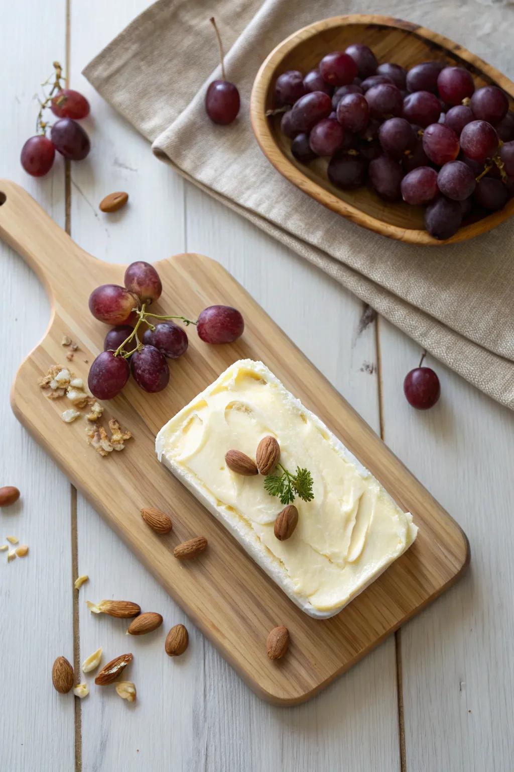 Elevate your table with this elegant Grapes and Almond Harmony butter board.