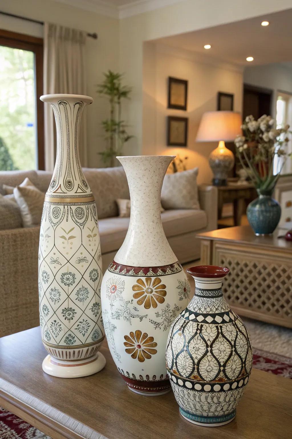 Clustering vases adds dynamic visual interest.