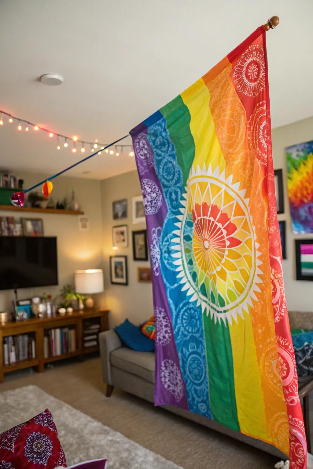 Embrace vibrant colors with a tie-dye team flag.