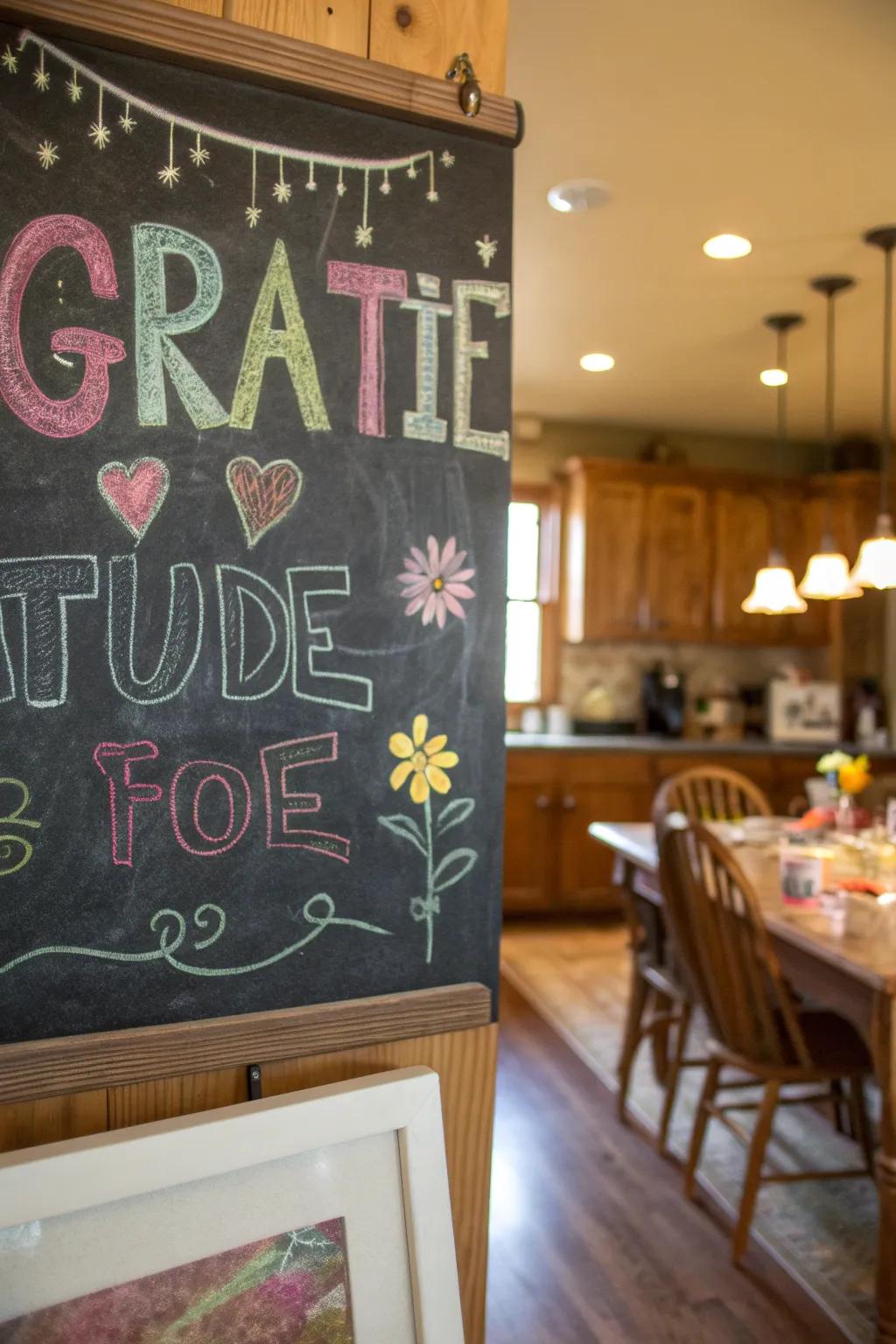 A Give Thanks Chalkboard that captures daily gratitude.