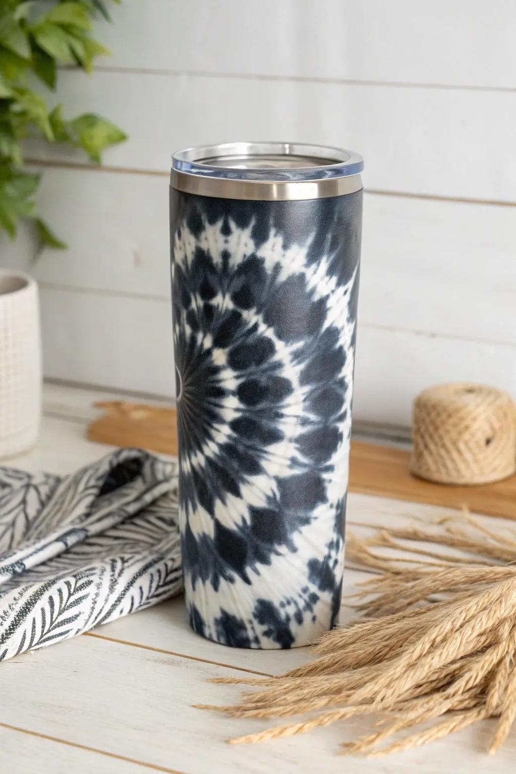 Embrace the elegance of monochrome with this striking tie dye tumbler. Perfect for those who appreciate the beauty in simplicity.