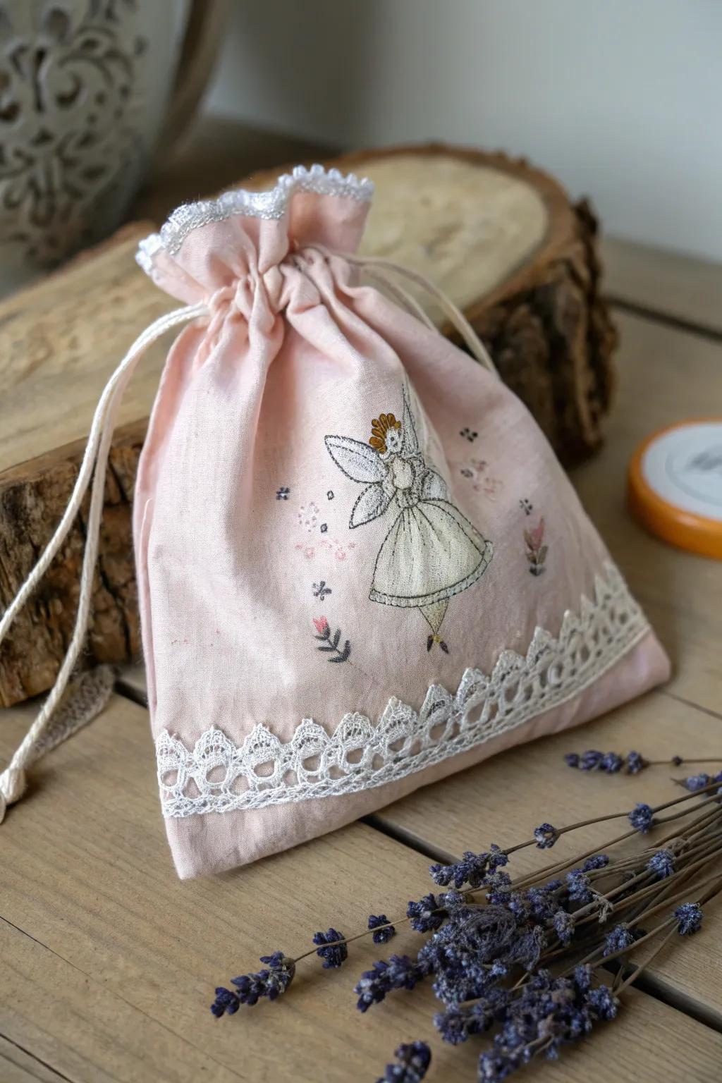 Embrace timeless charm with this vintage-inspired tooth fairy bag, where craftsmanship meets nostalgic elegance.